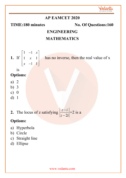 AP EAMCET Engineering Question Paper 21st September 2020 Shift 2 part-1