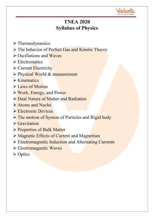 TNEA Physics Syllabus 2020 part-1