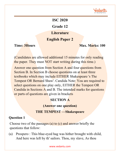 english literature isc paper 2020