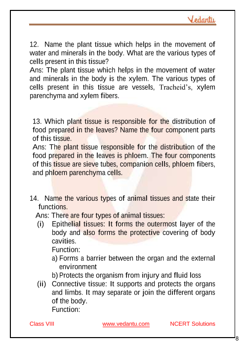 Selina Concise Biology Class 7 ICSE Solutions for Chapter 1 - Plant and Animal  Tissues
