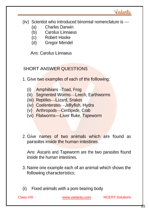 Selina Concise Biology Class 7 ICSE Solutions for Chapter 3 -  Classification of Animals