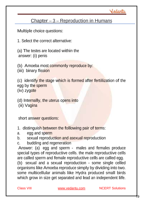 Selina Concise Biology Class 8 ICSE Solutions for Chapter 3 - Reproduction  in Humans