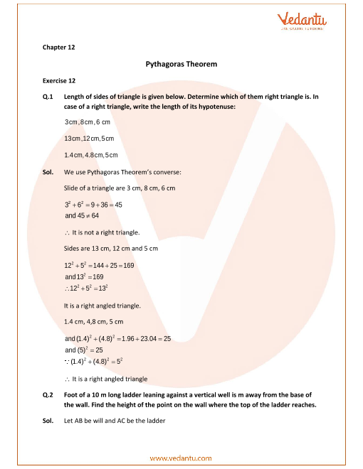 Selina Concise Mathematics Class 9 ICSE Solutions for Chapter 12 Pythagoras Theorem part-1