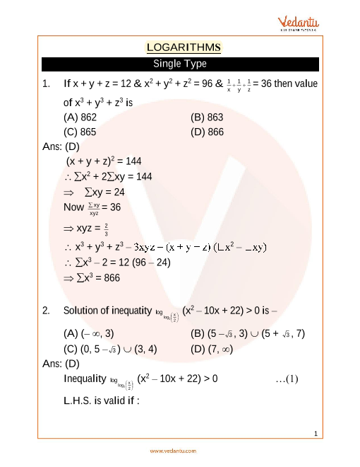 Jee Advanced Logarithms Important Questions