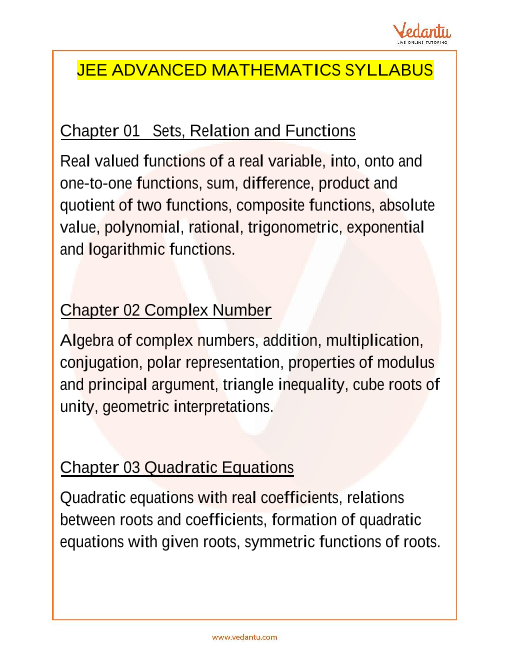 JEE Advanced Maths Syllabus part-1