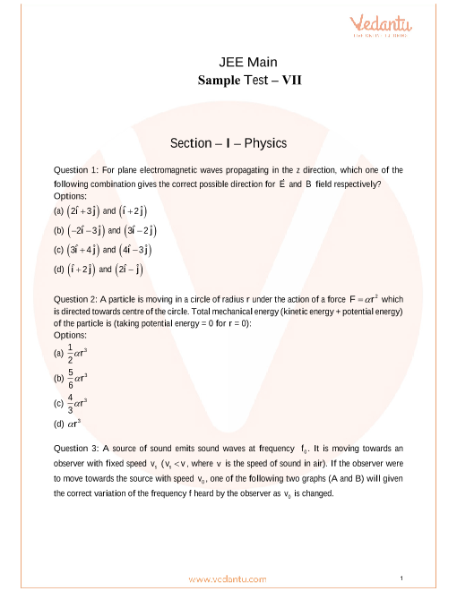 JEE Main Sample Paper 7 part-1