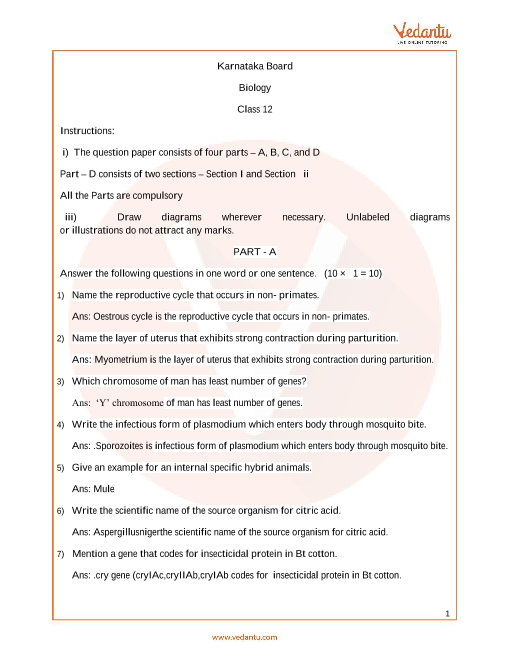 biology assignment for class 12 karnataka