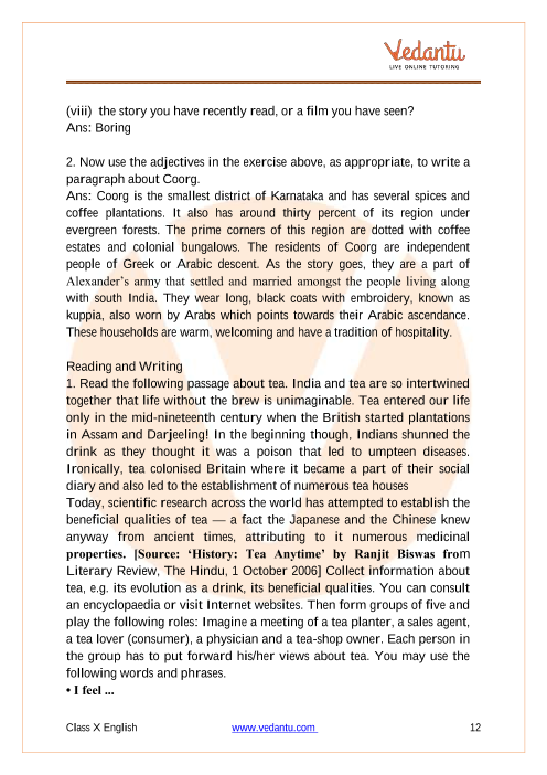 NCERT Solutions for Class 10 English First Flight Chapter 7 Glimpses of  India