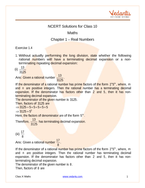 NCERT Solutions for Class 10 Maths Exercise 1.4 Chapter 1 Real Numbers part-1