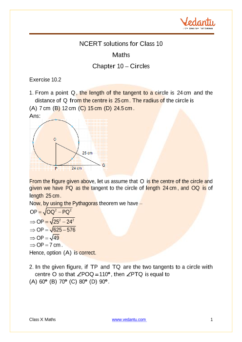 Access NCERT Solutions for Class 10 Mathematics Chapter 10 – Circles part-1