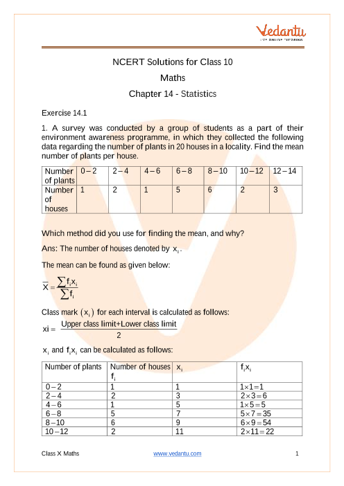 Access NCERT Solutions Maths Class 10 Chapter 14 - Statistics part-1