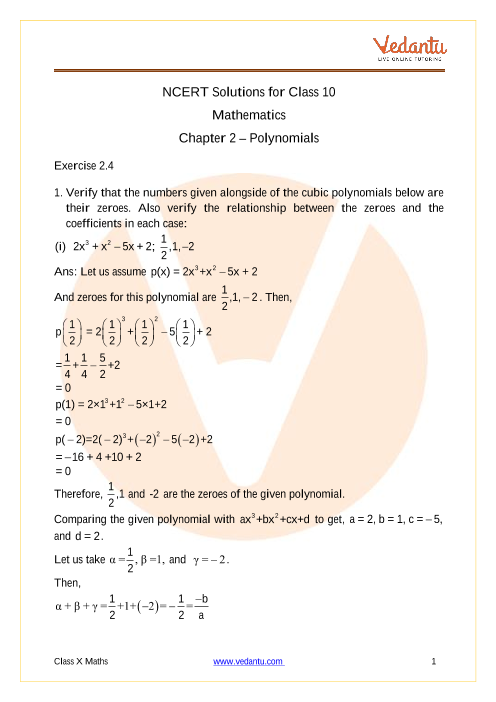 NCERT Solutions for Class 10 Maths Chapter 2 Polynomials Exercise 2.4 part-1