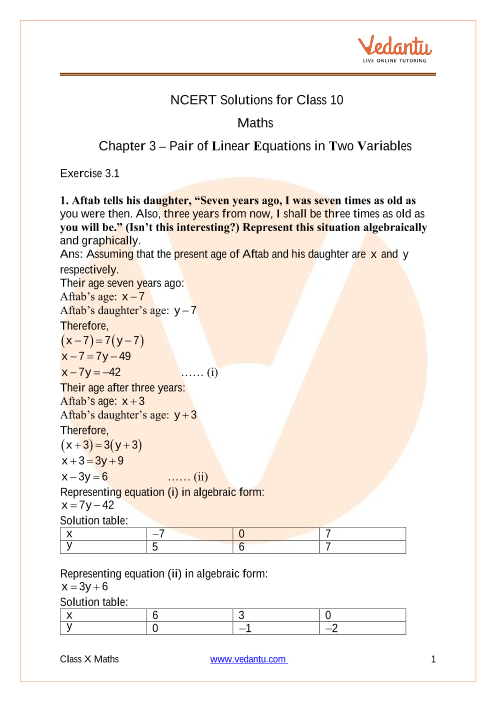 Ncert Solutions For Class 10 Maths Chapter 3 Pair Of Linear