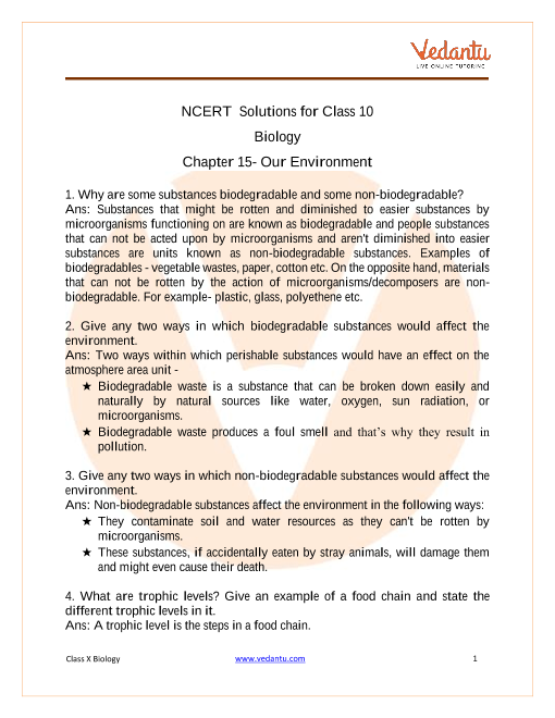 NCERT Solutions Class 10 Science Ch-15 Our Environment Free PDF