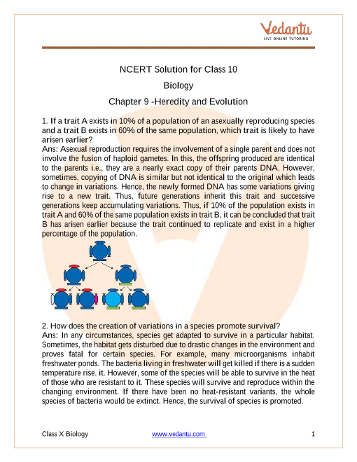 Access NCERT Solutions for Class 10 Biology Chapter 9 -Heredity and Evolution part-1