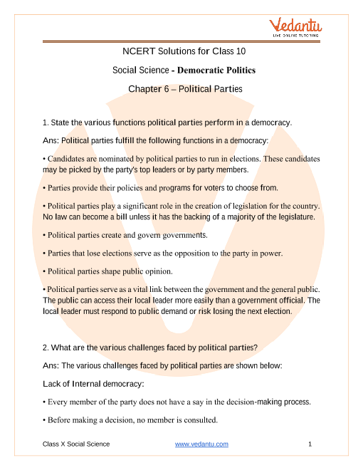 functions of political parties