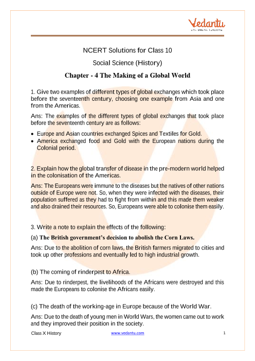 Ncert Solutions For Class 10 Social Science India And The Contemporary World Ii Chapter 4 The Making Of A Global World