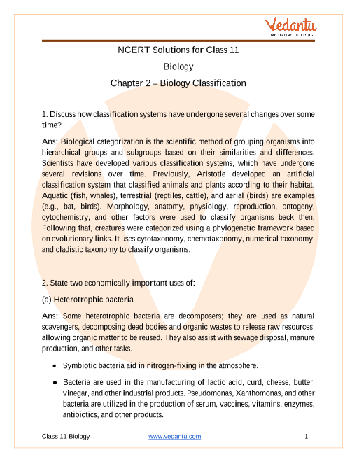case study based questions class 11 biology chapter 2