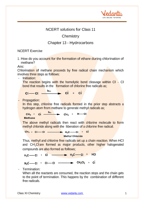 Access NCERT solutions for Class 11 Chapter 13- Hydrocarbons part-1