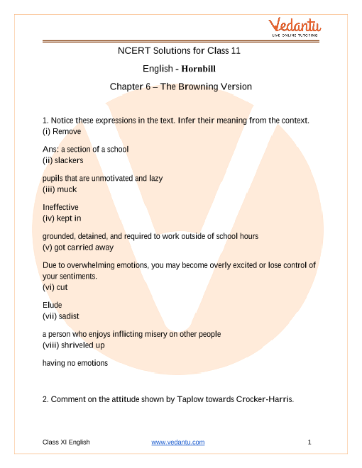The Browning Version Class 11 English Chapter 6 Summary Explanation