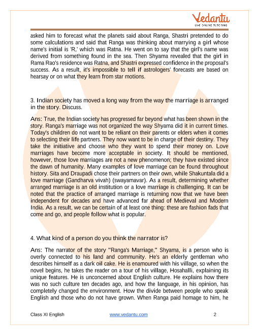 Ranga's Marriage Class 11 English Chapter 3 Summary, Explanation and  Question Answer