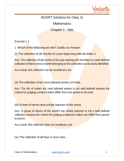 Access NCERT Solutions for Mathematics Chapter 1 – Sets part-1