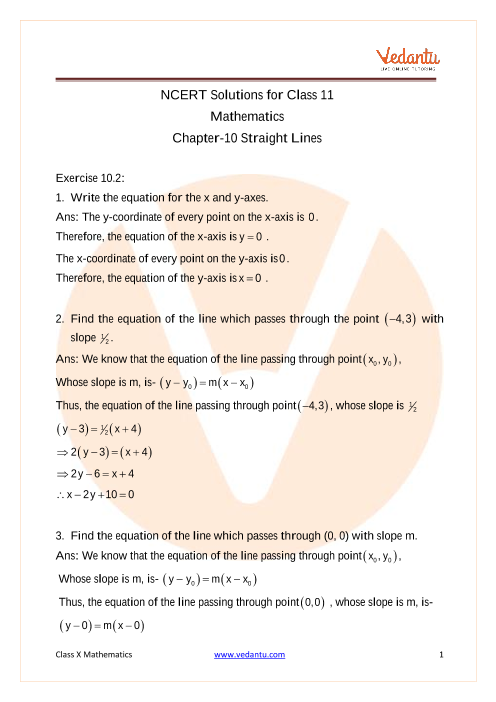 NCERT Solutions for Class 11 Maths Chapter 10 Straight Lines (Ex 10.2) Exercise 10.2 part-1