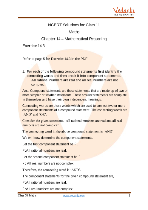 Access NCERT Solutions for Class 11 Chapter 14 – Mathematical Reasoning part-1