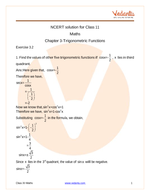 Access NCERT Solutions for Class 11 Maths  Chapter 3 - Trigonometric Functions part-1
