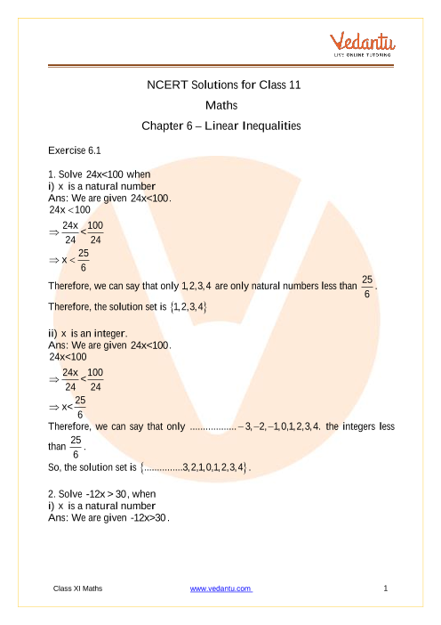 Access NCERT Solutions for Class 11 Maths Chapter 6 – Linear Inequalities part-1