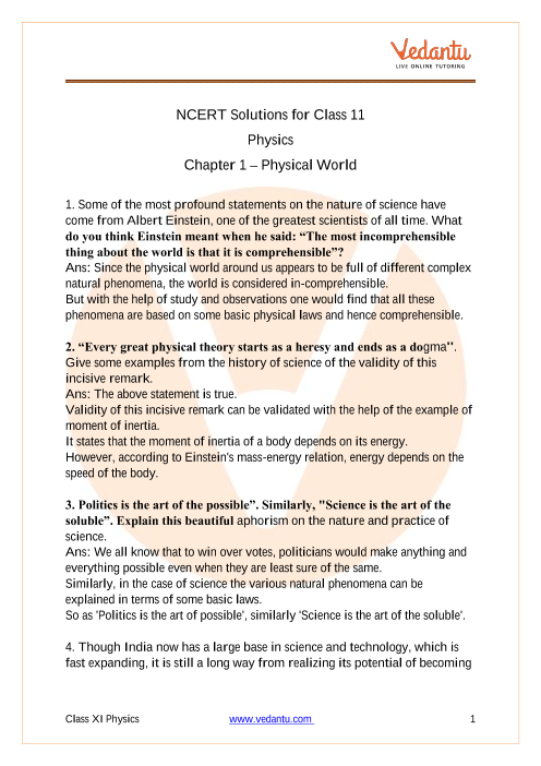 case study questions class 11 physics chapter 1