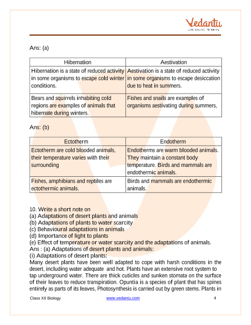 NCERT Solutions for Class 12 Biology Organism and Population