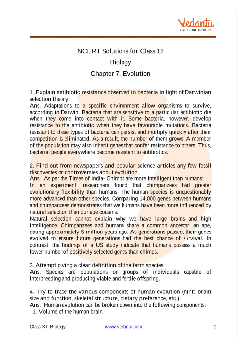NCERT Solutions for Class 12 Biology Chapter 7 part-1