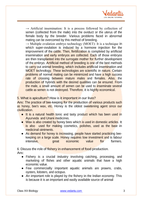 NCERT Solutions for Class 12 Biology Chapter 9 - Strategies for Enhancement  in Food Production - Free PDF