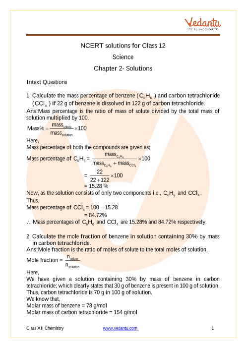 solution assignment class 12 chemistry