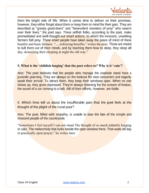 Ncert Solutions For Class 12 English Flamingo Chapter 5 A Roadside Stand