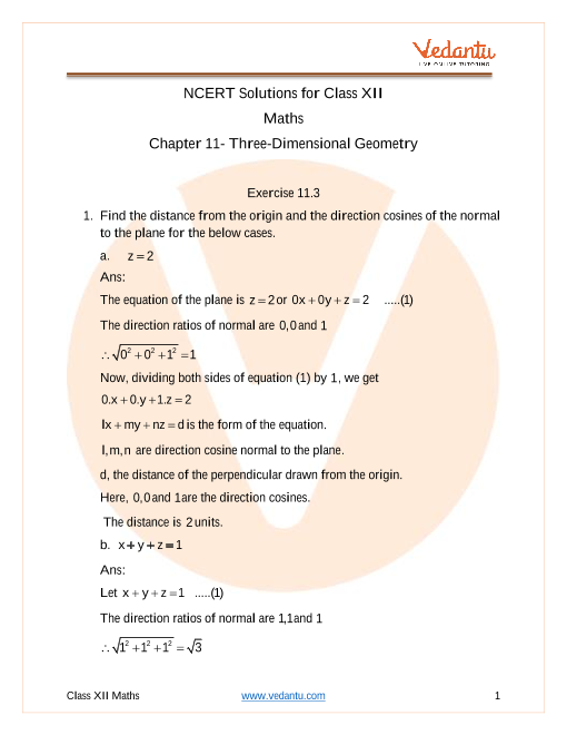 Access NCERT Solutions for Class 12 Maths Chapter- 11- Three-Dimensional Geometry part-1