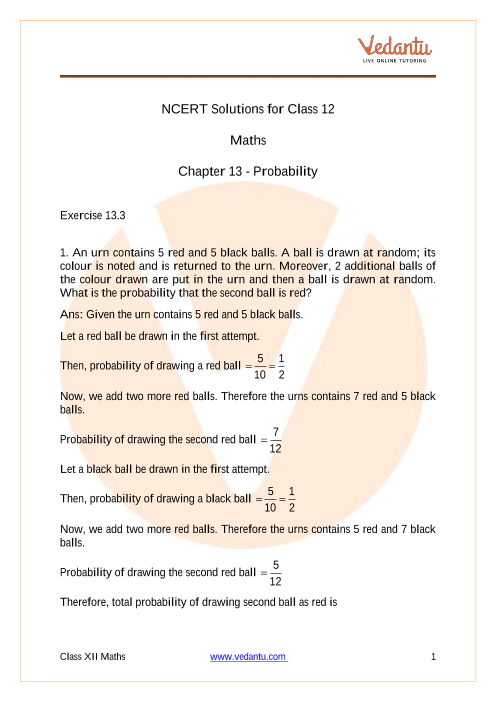 Access NCERT Solutions for Class 12 Maths Chapter 13 – Probability part-1