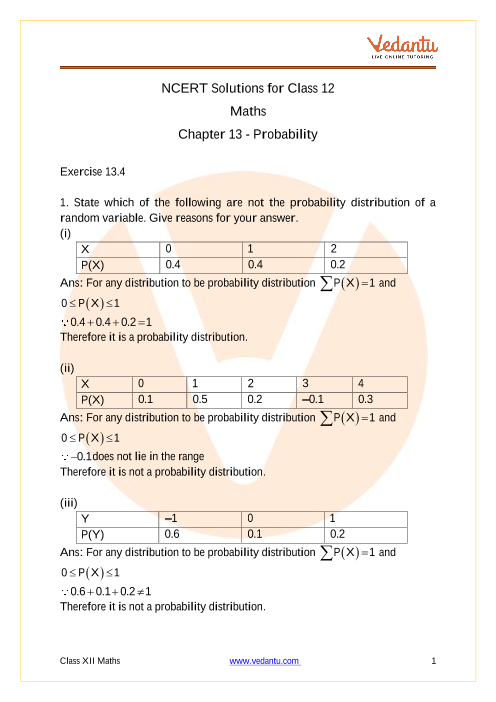 NCERT Solutions for Class 12 Maths Chapter 13 Probability (Ex 13.4) Exercise 13.4 part-1