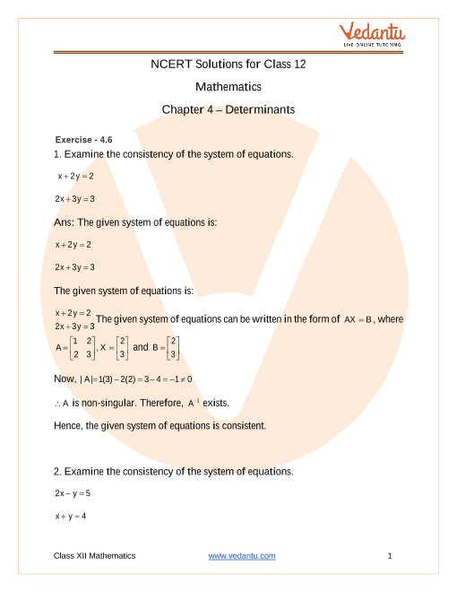 NCERT Solutions for Class 12 Maths Chapter 4 Exercise 4.6 (Ex 4.6) part-1