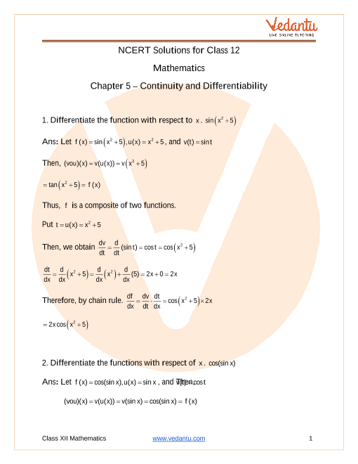 Access NCERT Solutions for Class 12 Mathematics Chapter 5 – Continuity and Differentiability part-1