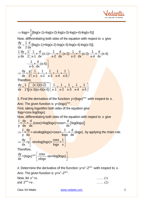 Ncert Solutions For Class 12 Maths Chapter 5 Continuity And Differentiability Ex 5 5 Exercise 5 5