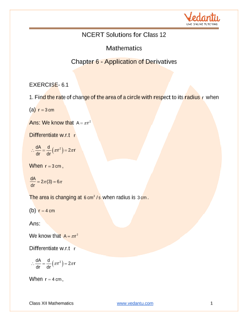 NCERT Solutions for Class 12 Maths Chapter 6 part-1