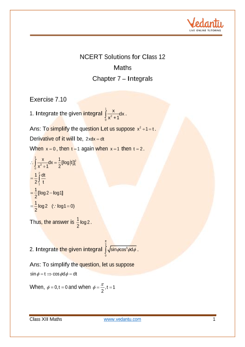 NCERT Solutions for Class 12 Maths Chapter 7 Integrals (Ex 7.10) Exercise 7.10 part-1