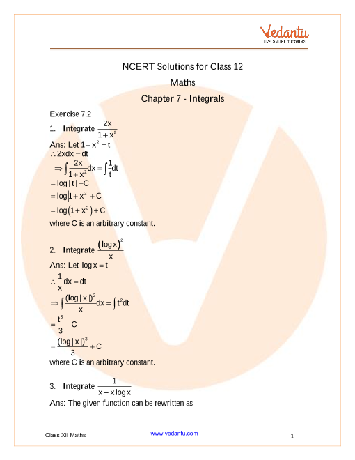 Access NCERT Solutions for Class 12 Maths Chapter 7 – Integral part-1