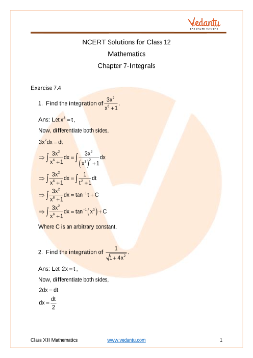 Access NCERT Solutions for Class 12 Mathematics Chapter-7- Integrals part-1