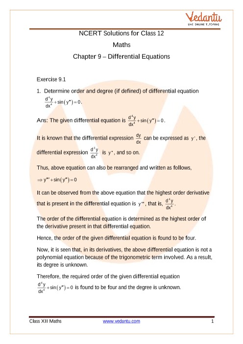 NCERT Solutions for Class 12 Maths Chapter 9 Differential Equations (Ex 9.1) Exercise 9.1 part-1