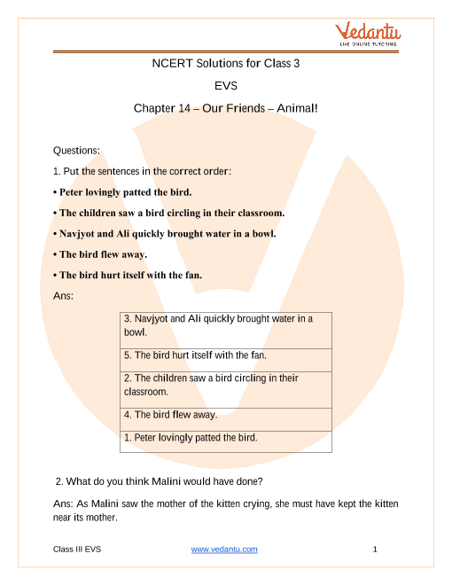 NCERT Solutions for Class 3 EVS Chapter 19 Our Friends Animals - Free PDF