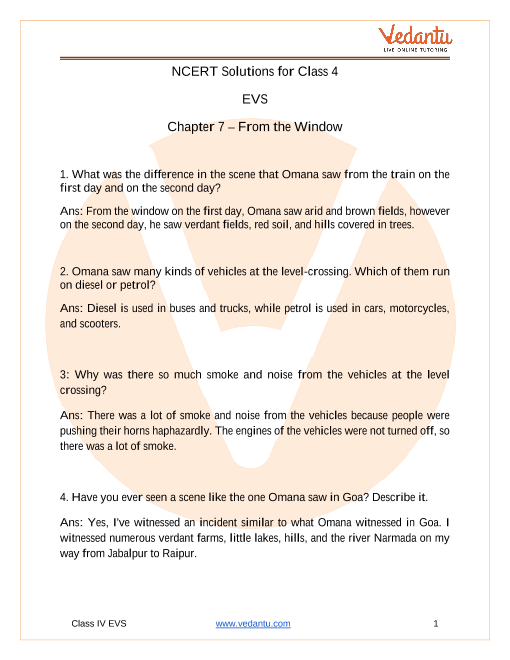 NCERT Solutions for Class 4 EVS Chapter 7 From The Window (2) part-1