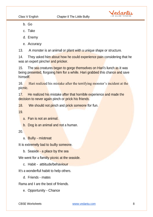 NCERT Solutions for Class 5 English Chapter 8 Nobody's Friend and The  Little Bully Download PDF.